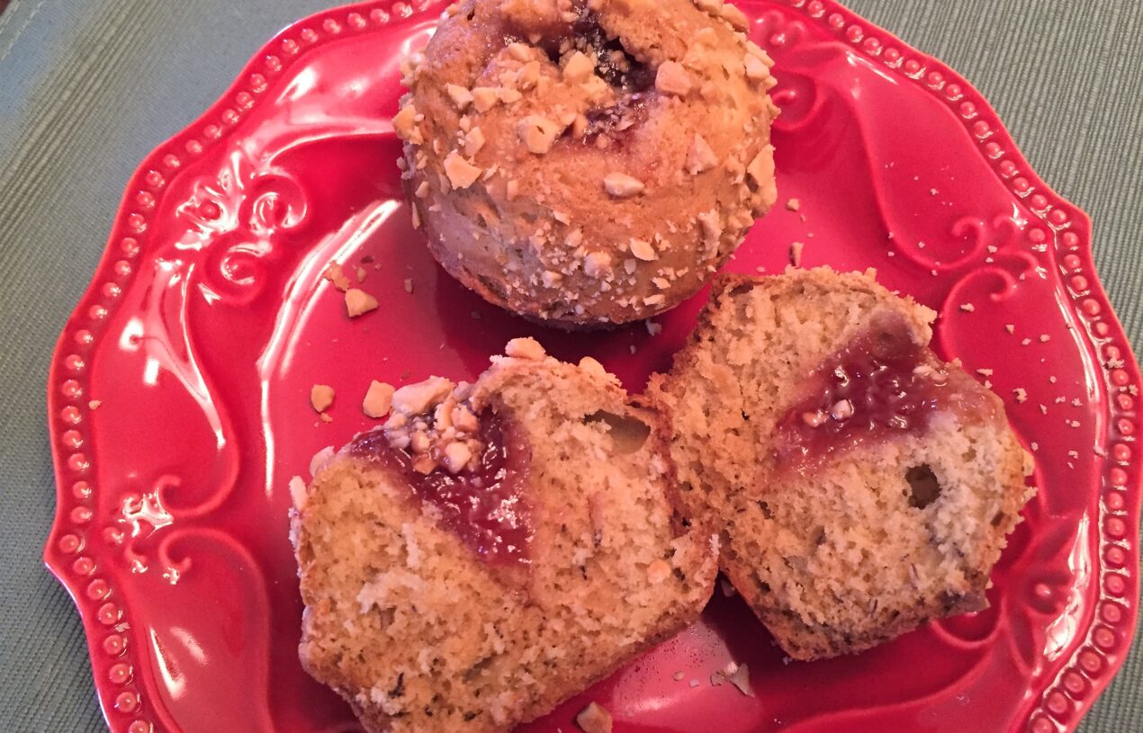 Peanut Butter and Banana Muffins with Strawberry Jam