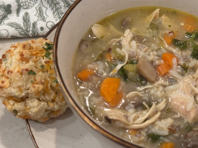 Chicken and Wild Rice Soup with Cheddar Biscuit
