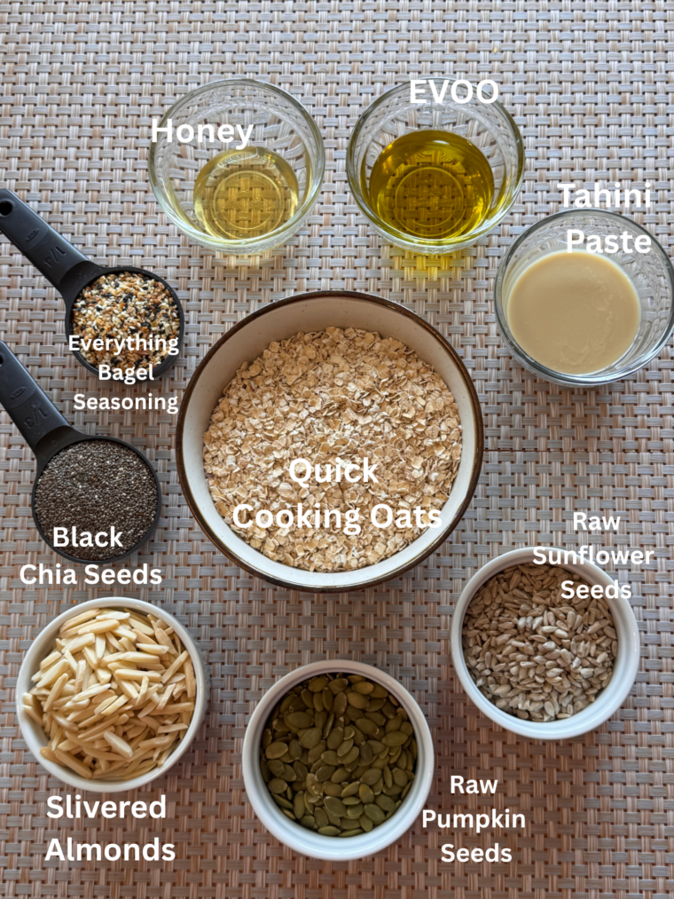 Ingredients for Everything Bagel Savory Granola